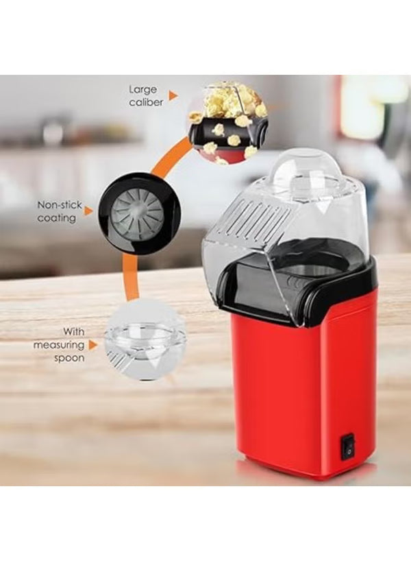 Hot Air Popcorn Maker Machine | Compact Oil-Free Popcorn Popper with Measuring Cup & Built-In Butter Melting Tray